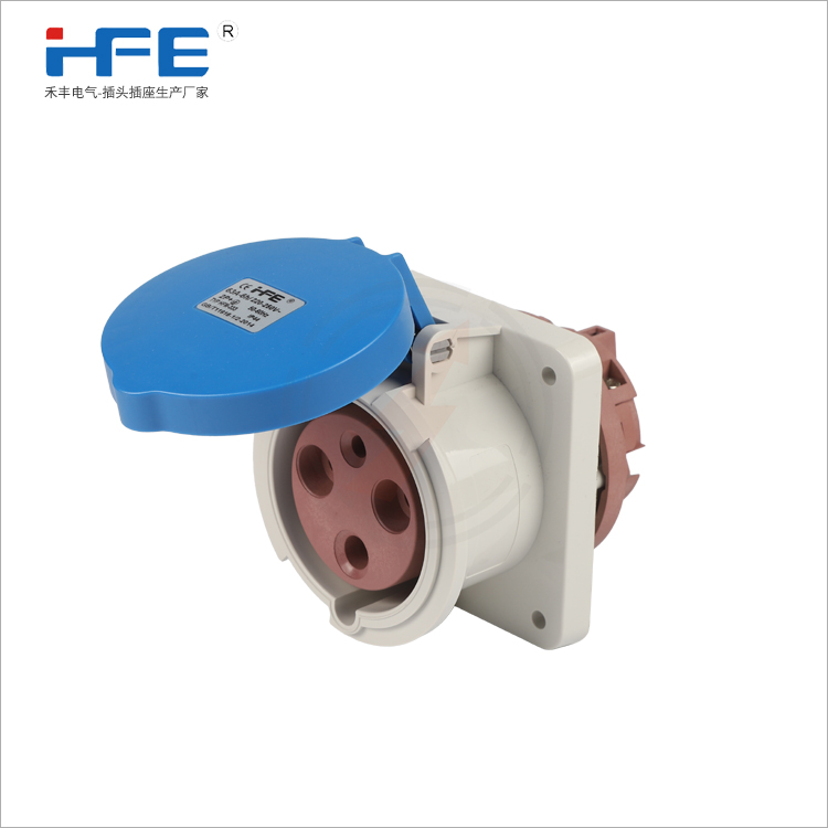 3孔63A暗装工业插座HFM1261 2P+PE 220V IP44插座箱防水插座